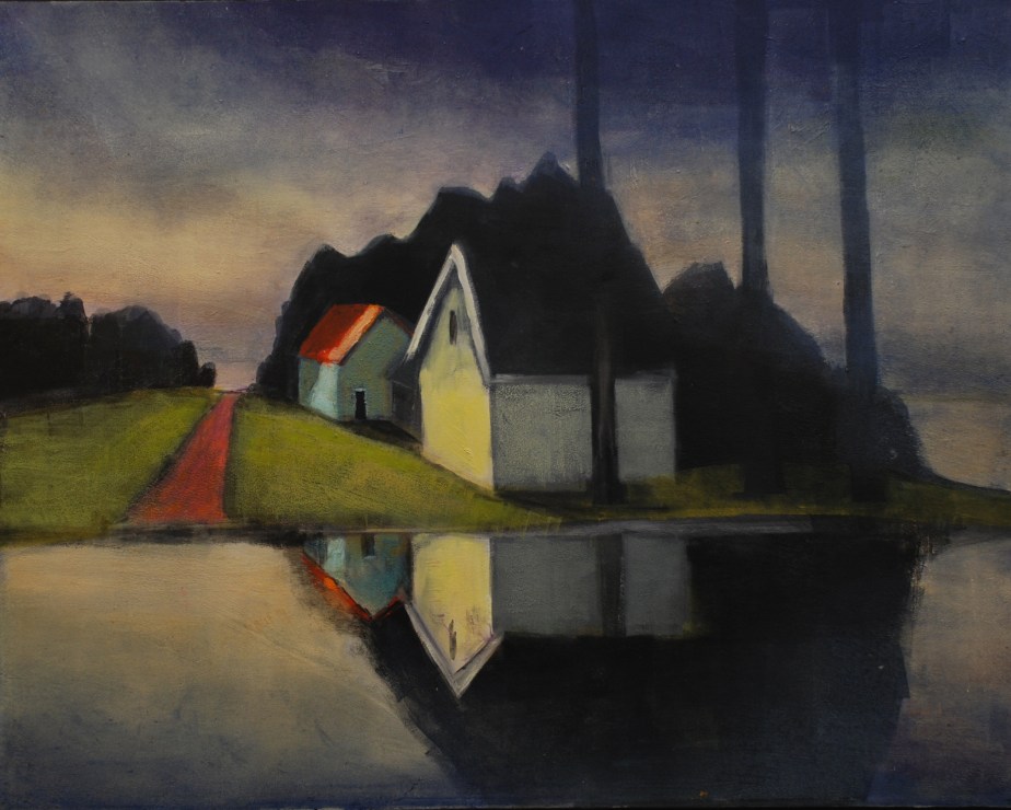 Beyond the road to Stanley Point, oil on panel, 36x42"